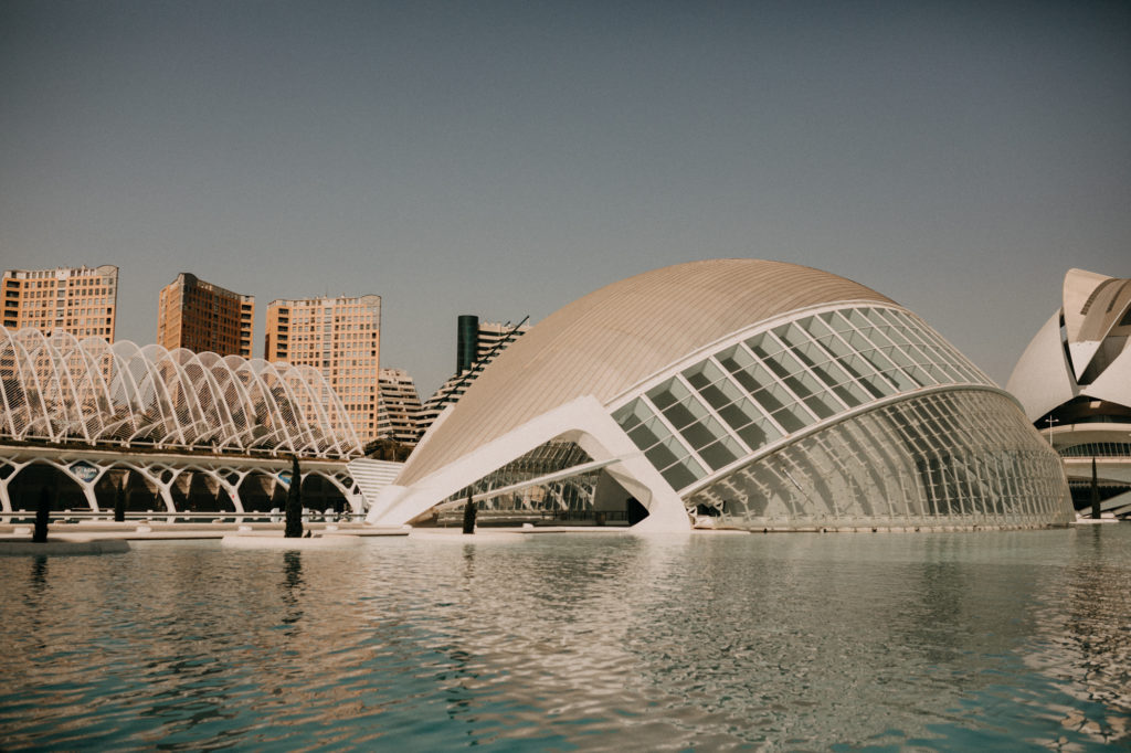 The museum of science and technology during a destination engagement photography session in Valencia