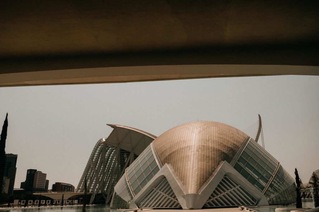 The museum of science and technology during a destination engagement photography session in Valencia